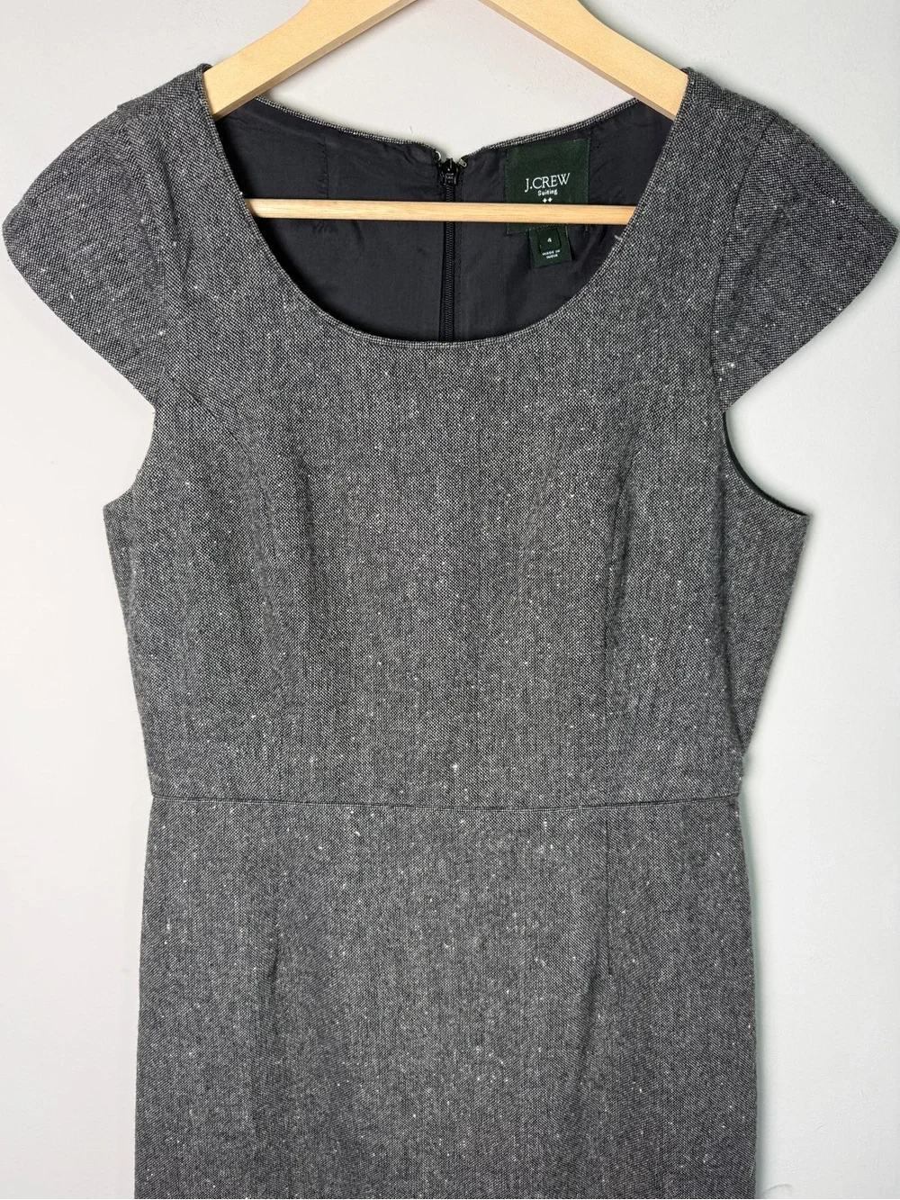 J.Crew Suiting Tweed Sheath Dress Gray Cap Sleeve Career Workwear Sz 4